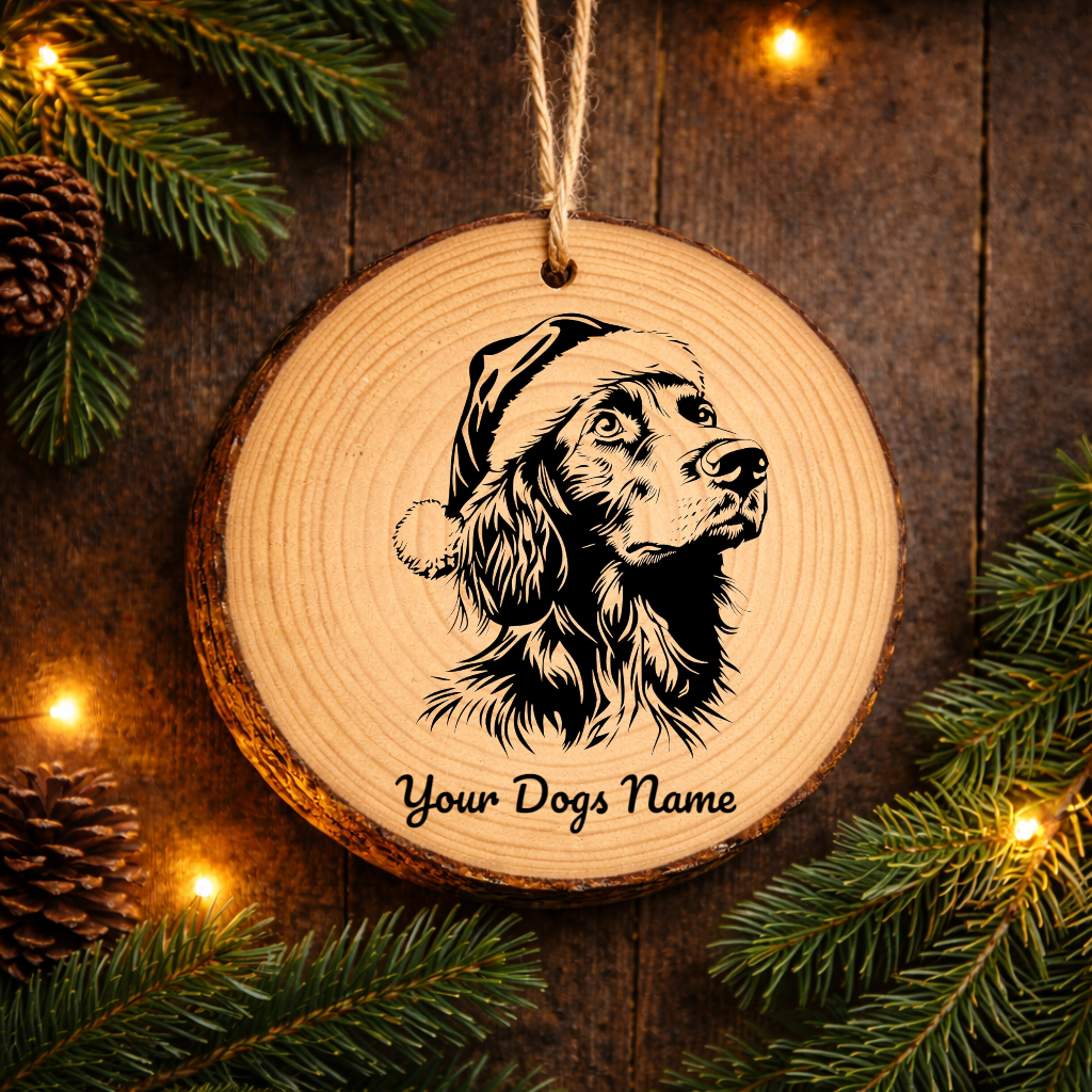 English Setter Santa Hat Dog Rustic Pine Christmas Ornament