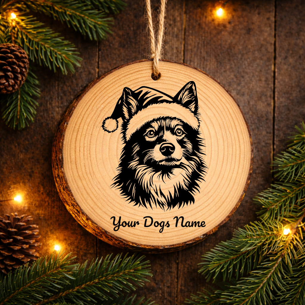 Finnish Spitz Santa Hat Dog Rustic Pine Christmas Ornament
