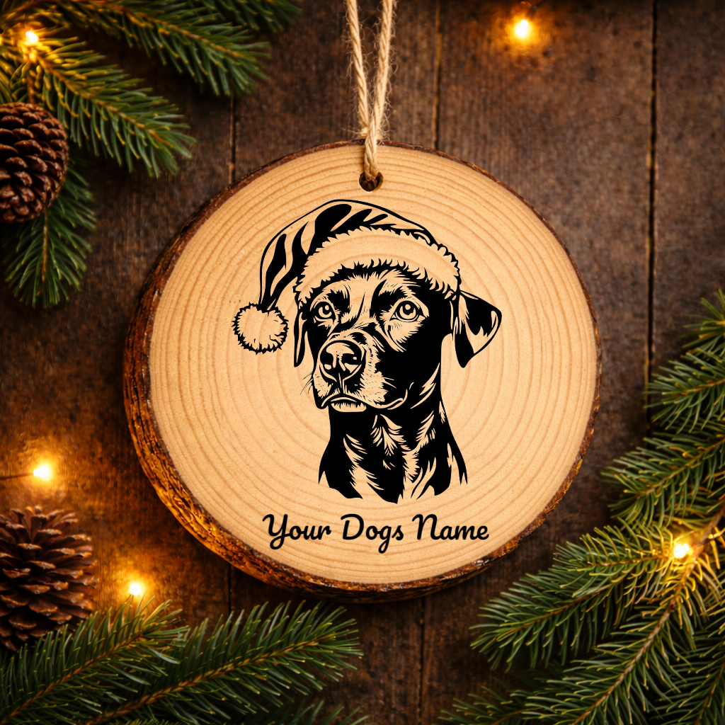 German Pinscher Santa Hat Dog Rustic Pine Christmas Ornament