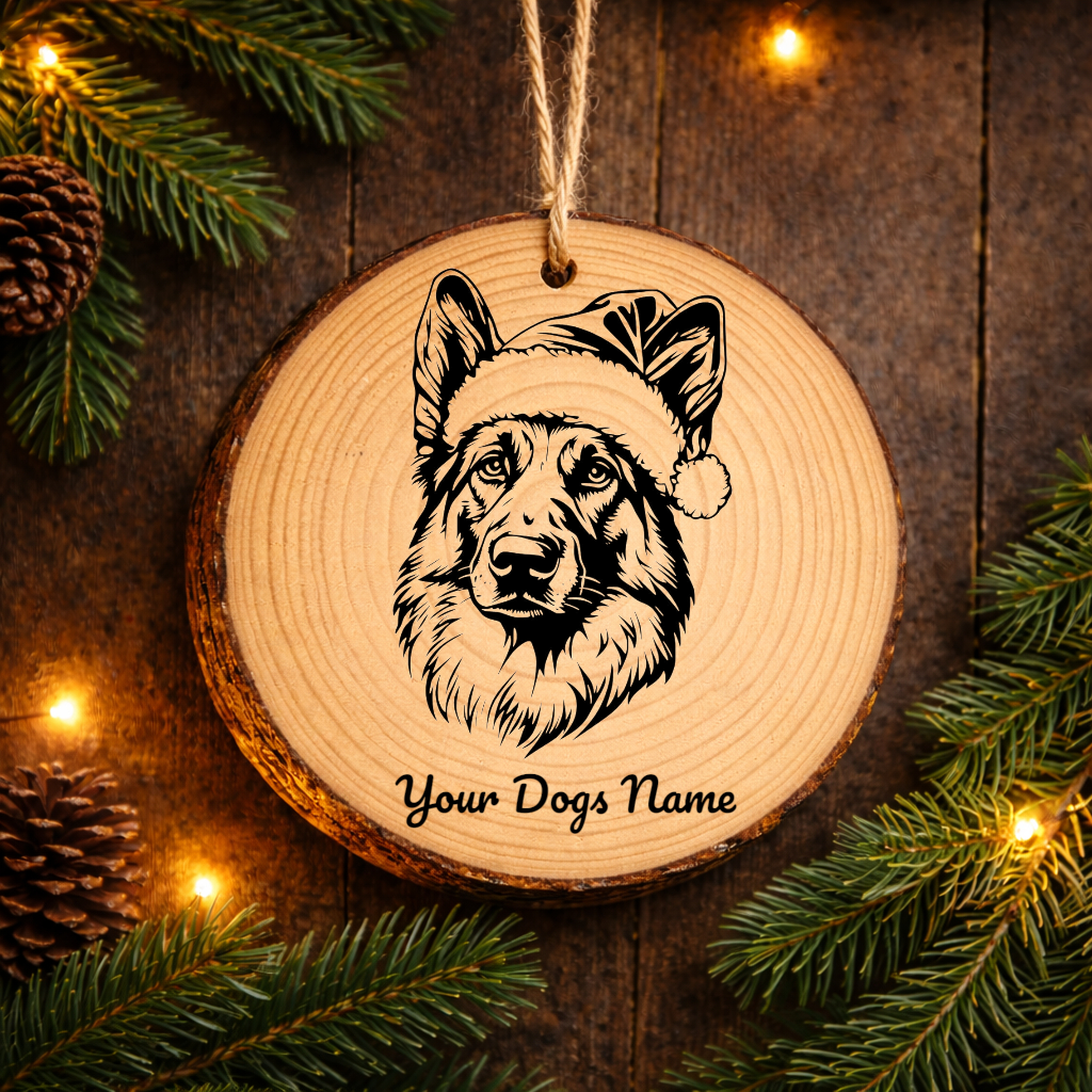 German Shepherd Santa Hat Dog Santa Hat Dog Rustic Pine Christmas Ornament