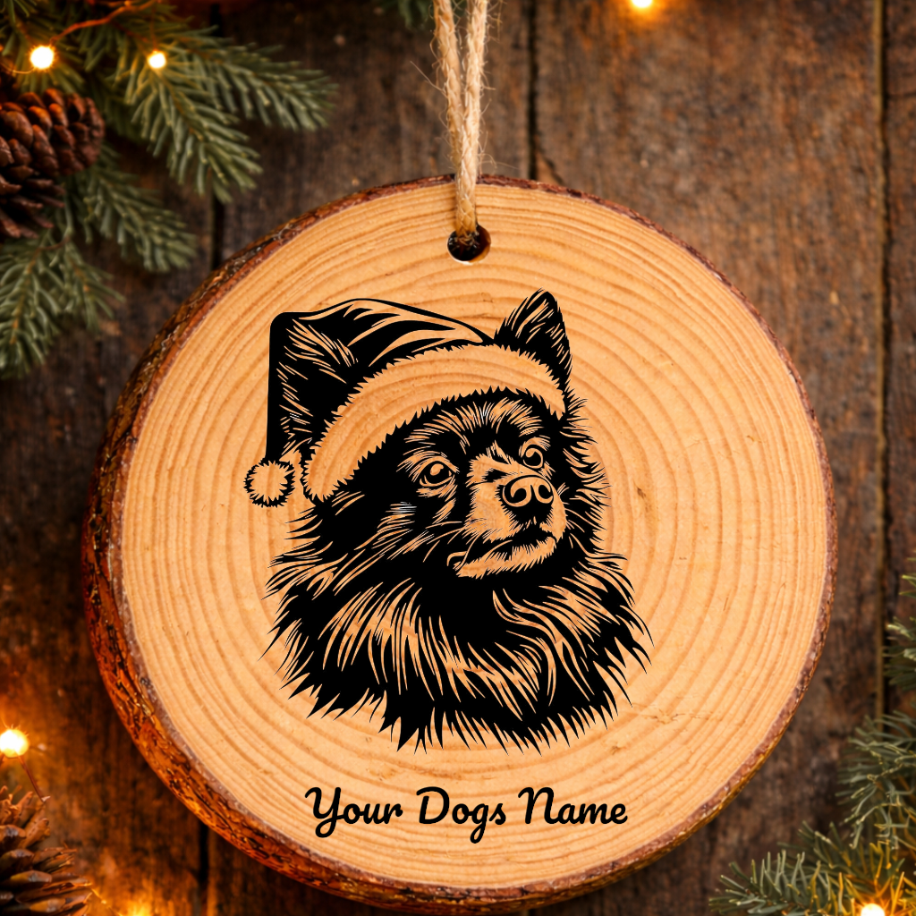 German Spitz Santa Hat Dog Rustic Pine Christmas Ornament