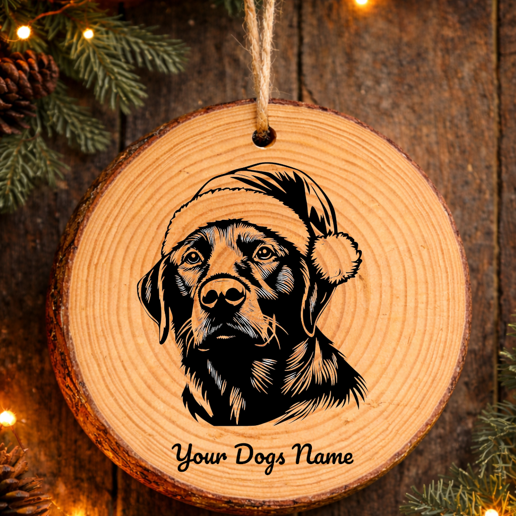 Goldador Santa Hat Dog Rustic Pine Christmas Ornament