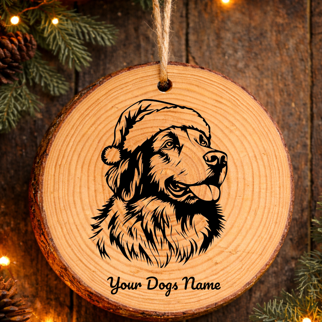 Great Pyrenees Santa Hat Dog Rustic Pine Christmas Ornament