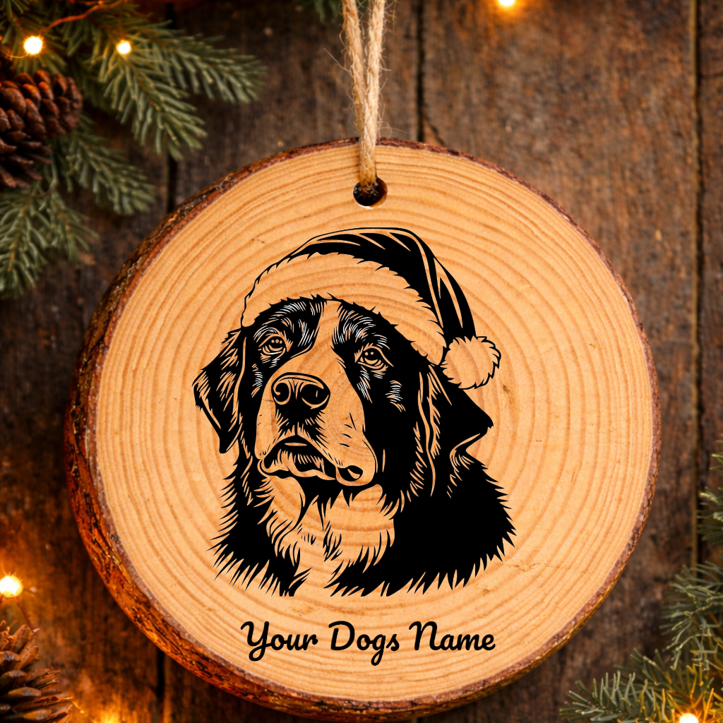 Greater Swiss Mountain Santa Hat Dog Santa Hat Dog Rustic Pine Christmas Ornament