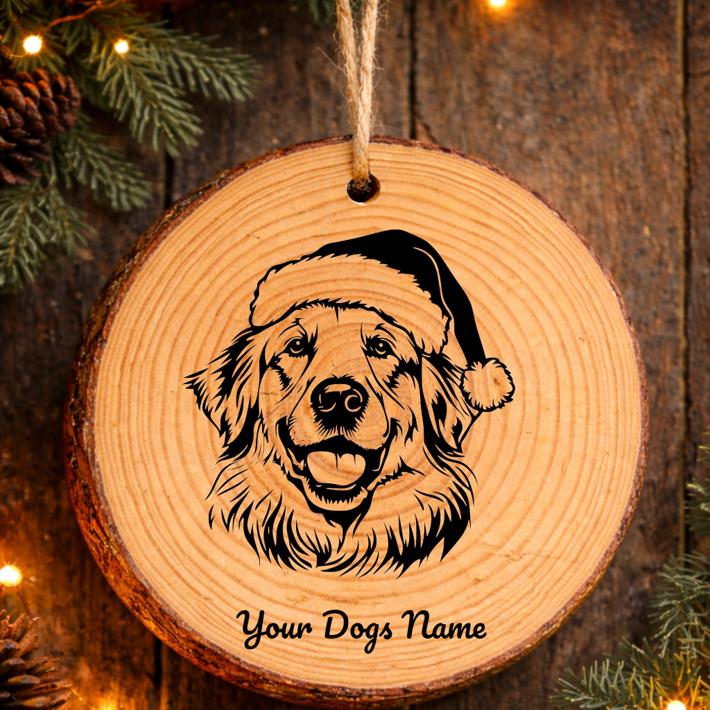 Kuvasz Santa Hat Dog Rustic Pine Christmas Ornament