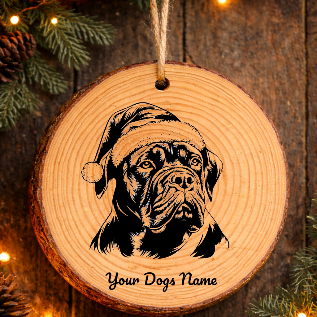 Mastiff Santa Hat Dog Rustic Pine Christmas Ornament