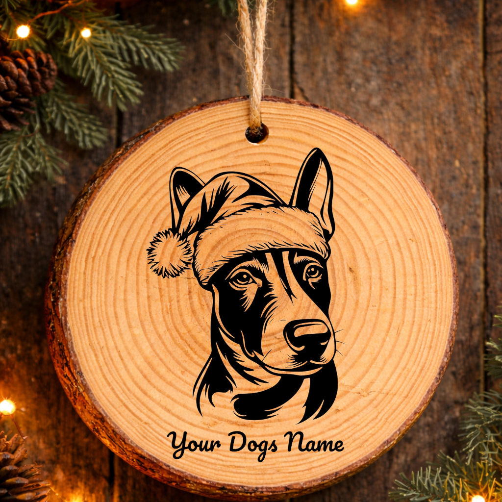 Miniature Bull Terrier Santa Hat Dog Rustic Pine Christmas Ornament