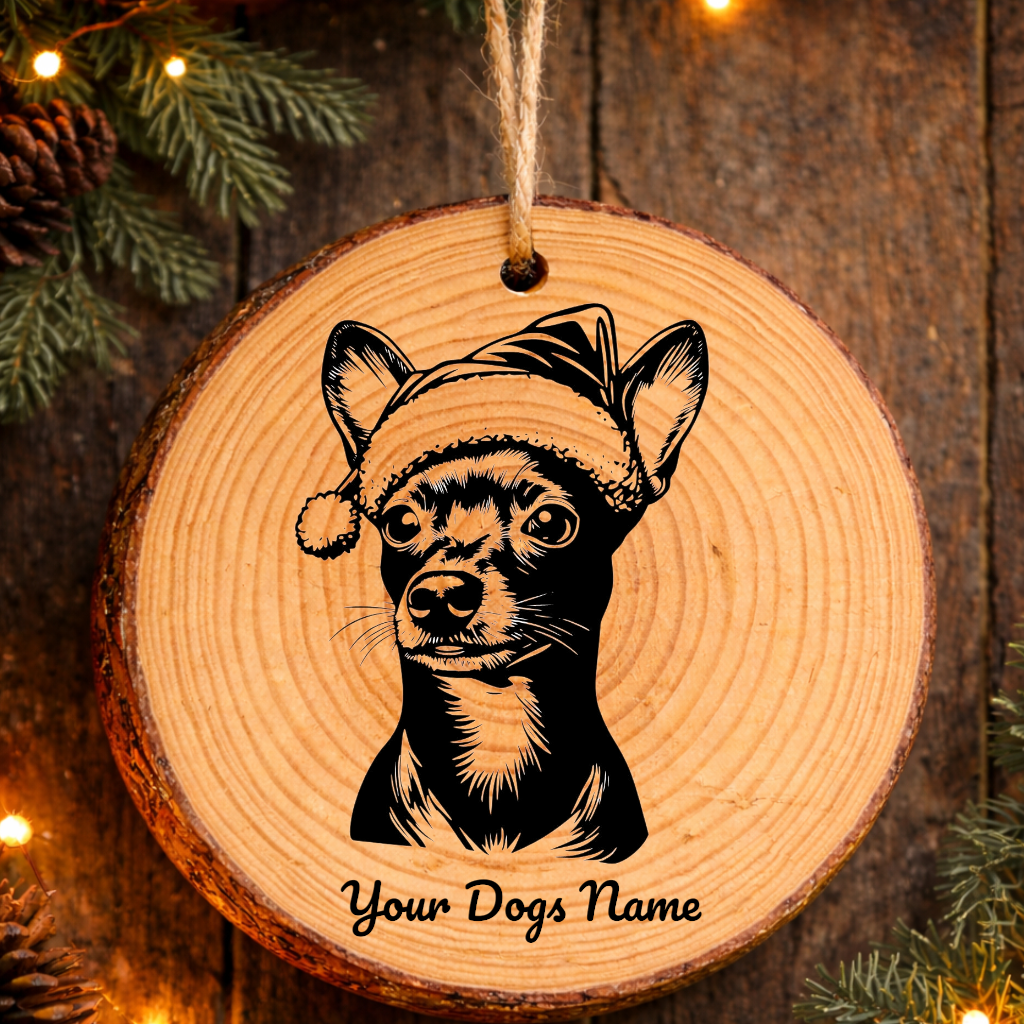 Miniature Pinscher Santa Hat Dog Rustic Pine Christmas Ornament