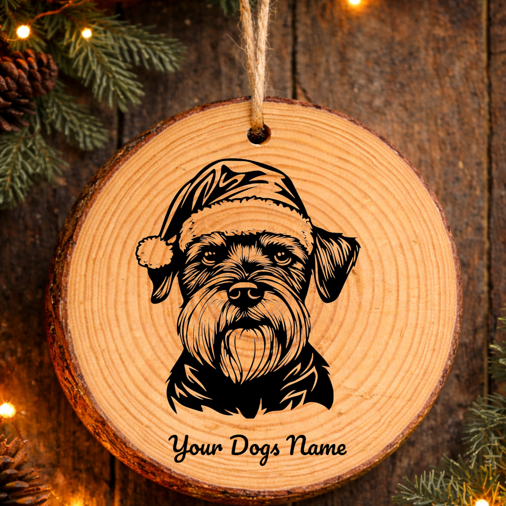 Miniature Schnauzer Santa Hat Dog Rustic Pine Christmas Ornament
