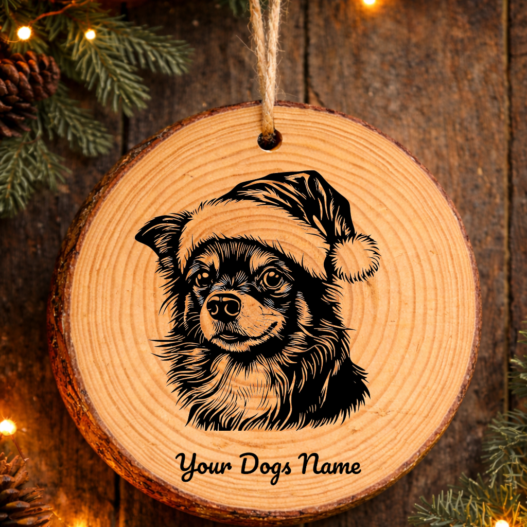 Mudi Santa Hat Dog Rustic Pine Christmas Ornament