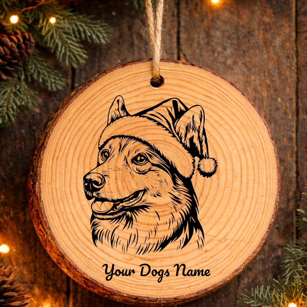 Norwegian Lundehund Santa Hat Dog Rustic Pine Christmas Ornament