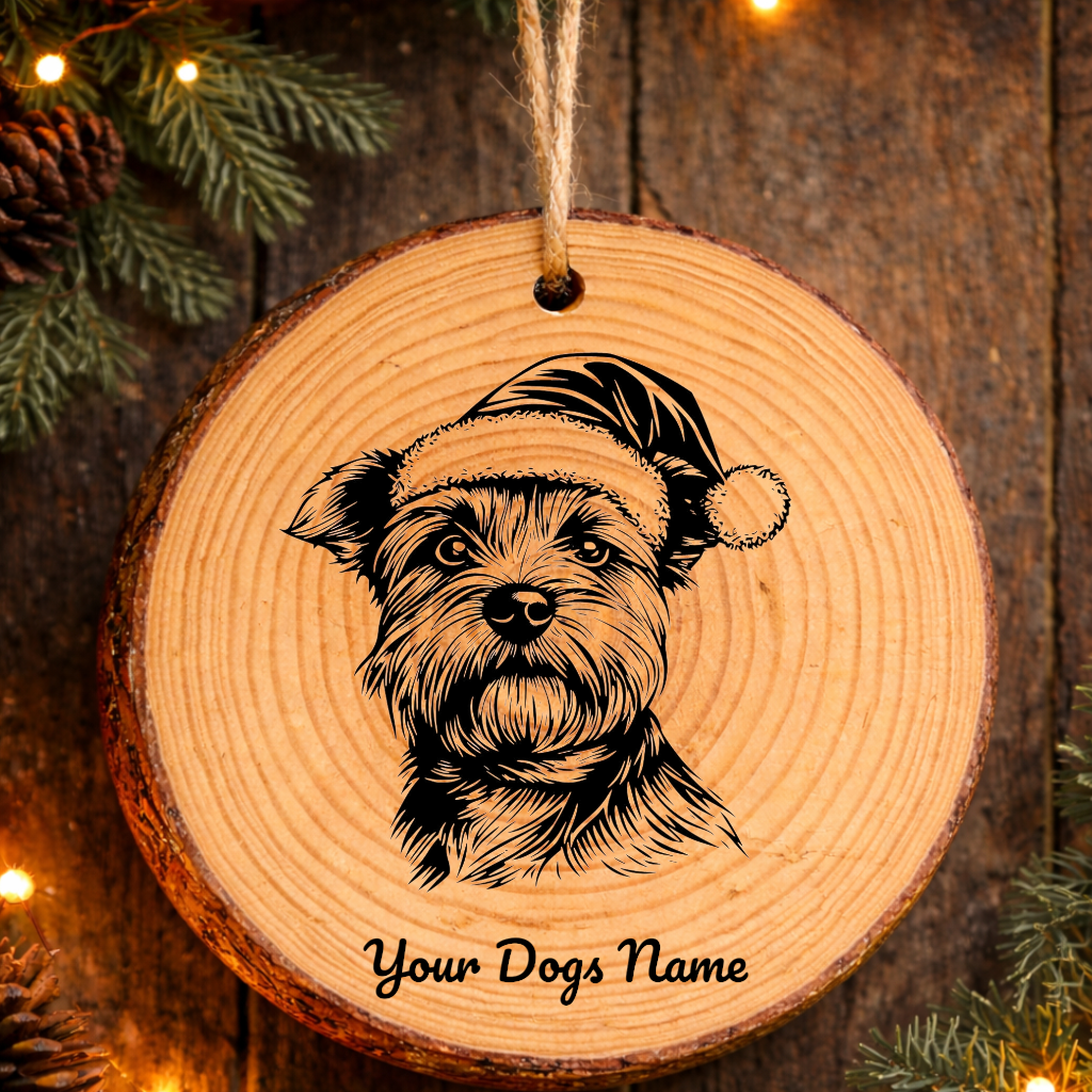 Norwich Terrier Santa Hat Dog Rustic Pine Christmas Ornament