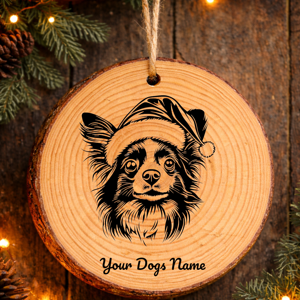 Papillon Santa Hat Dog Rustic Pine Christmas Ornament