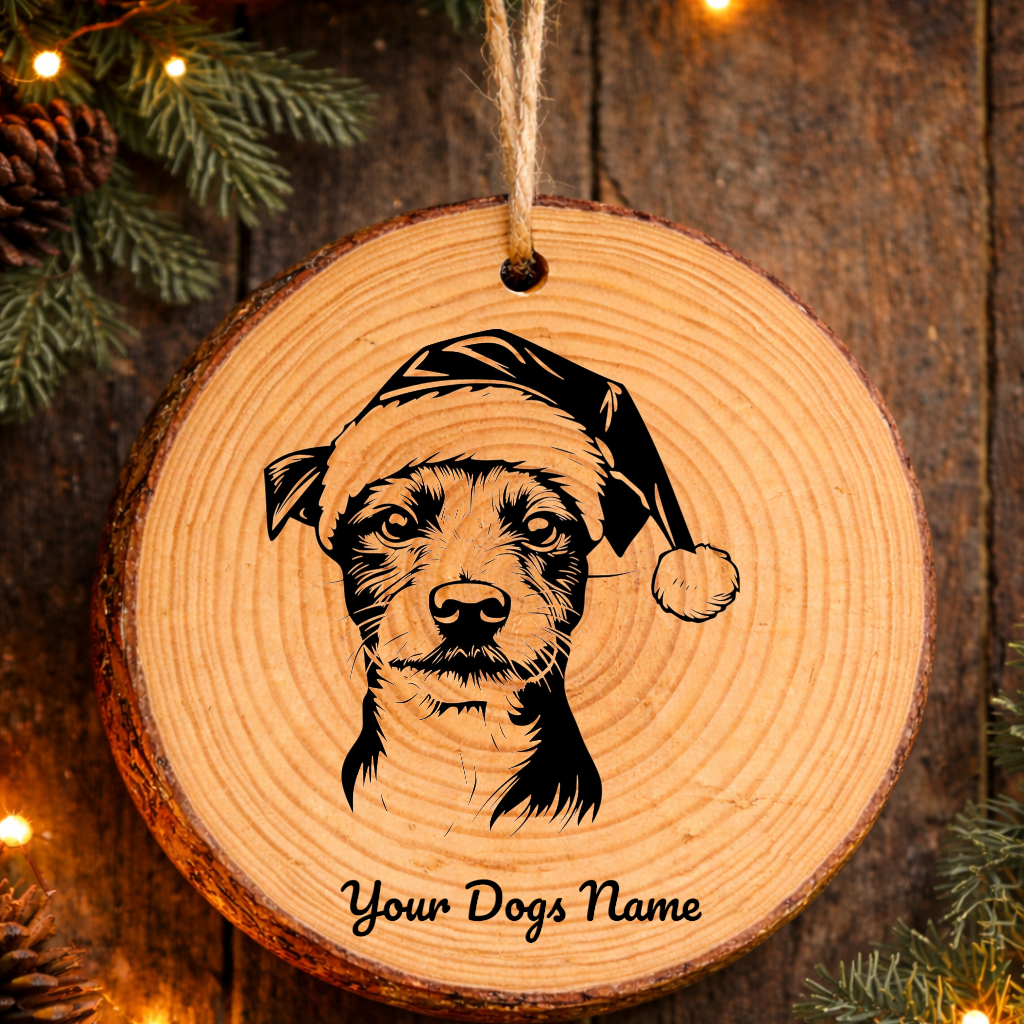 Parson Russell Terrier Santa Hat Dog Rustic Pine Christmas Ornament