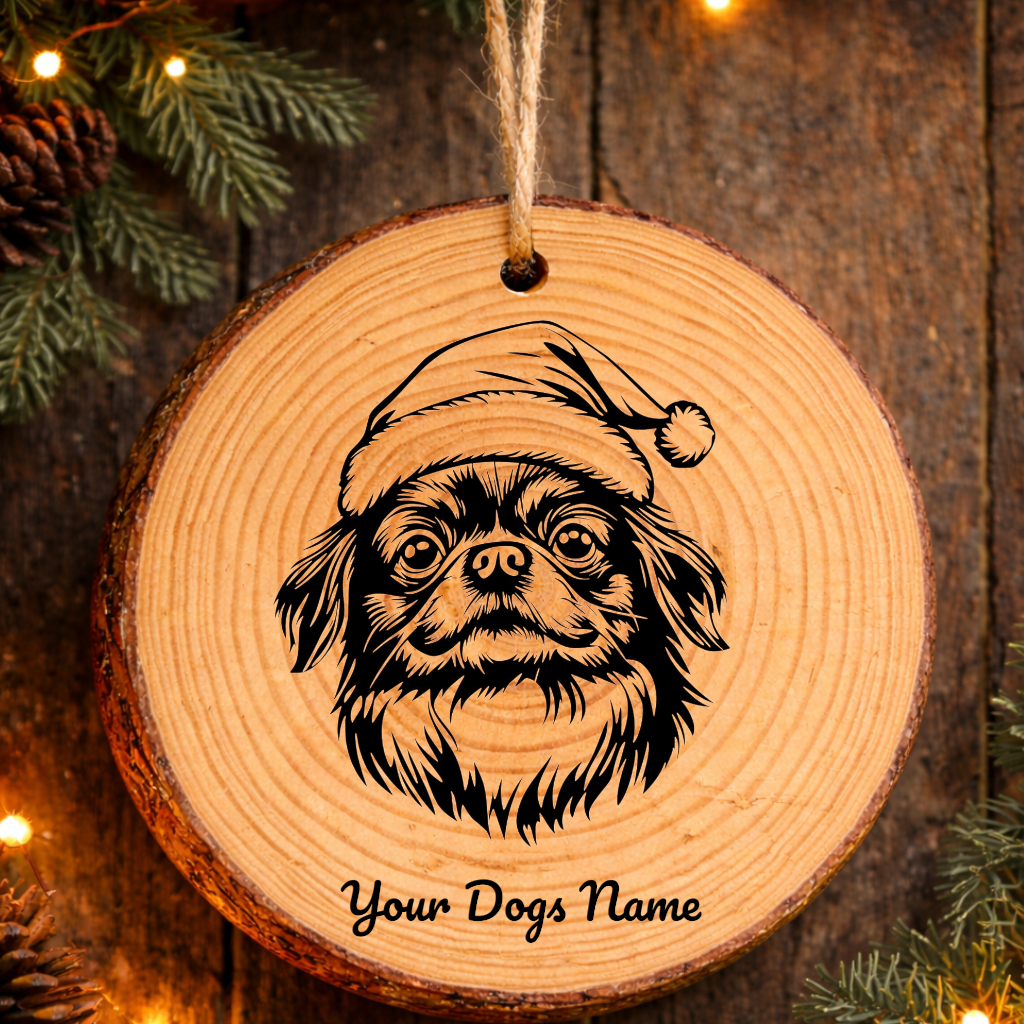 Pekingese Santa Hat Dog Rustic Pine Christmas Ornament