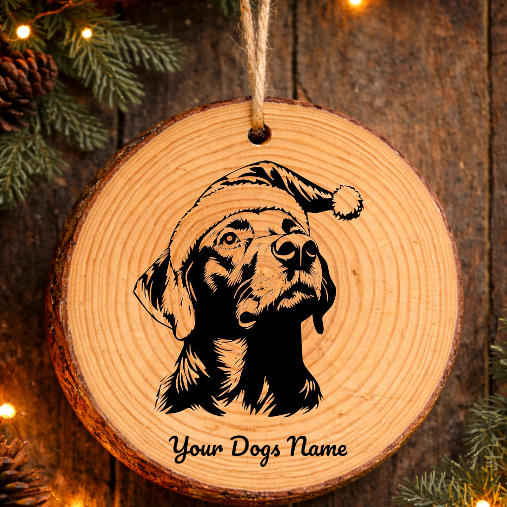 Pointer Santa Hat Dog Rustic Pine Christmas Ornament