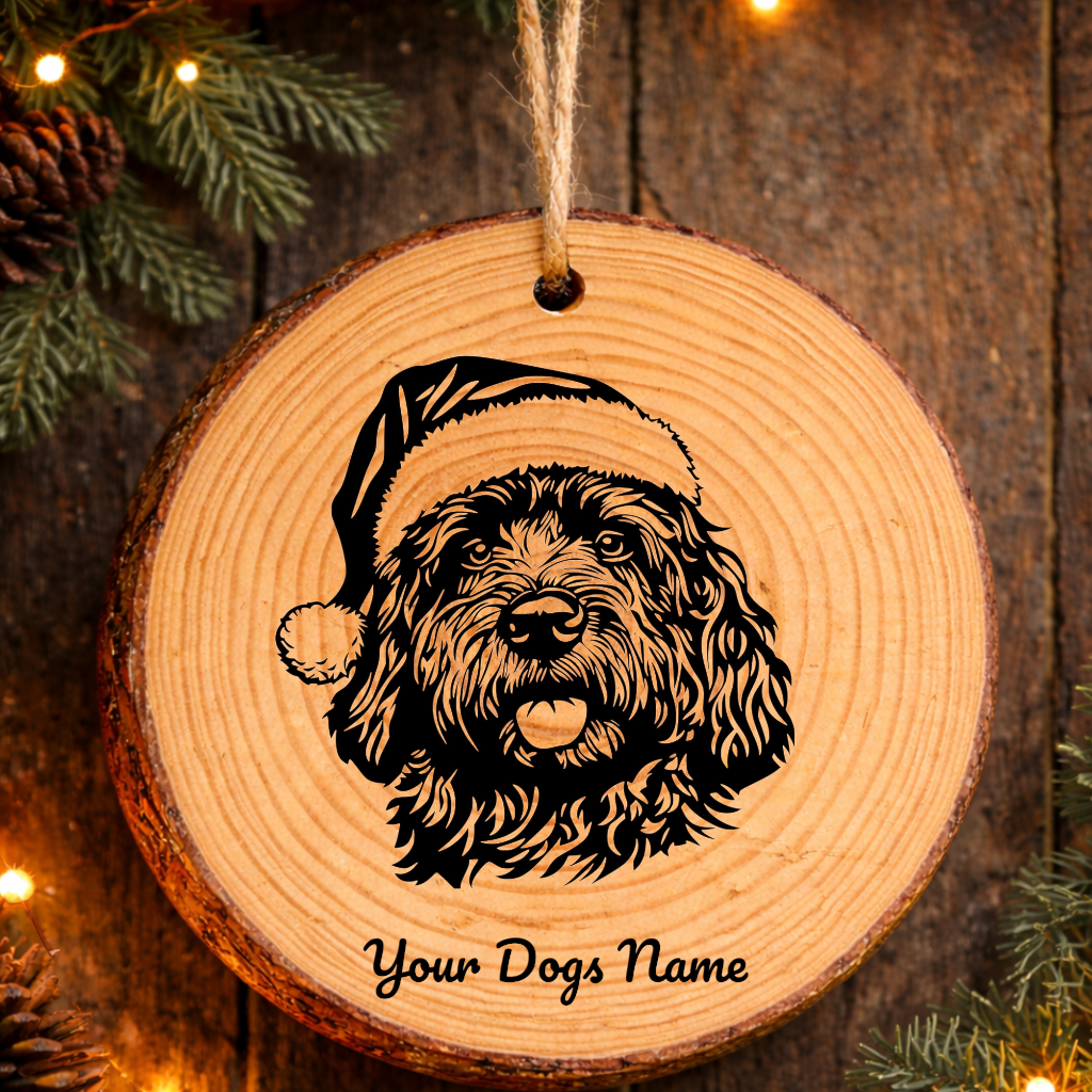 Portuguese Water Santa Hat Dog Santa Hat Dog Rustic Pine Christmas Ornament