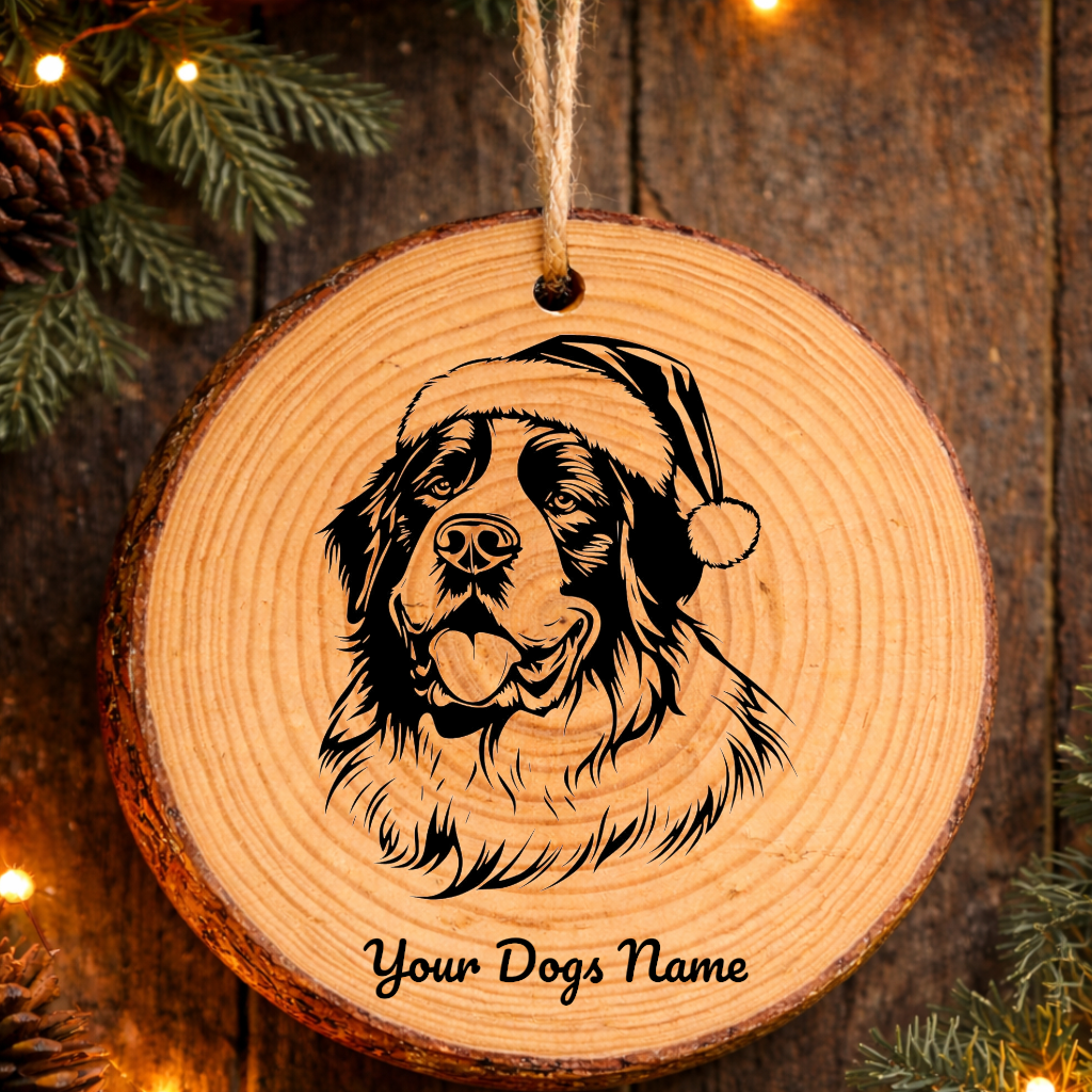 Pyrenean Mastiff Santa Hat Dog Rustic Pine Christmas Ornament