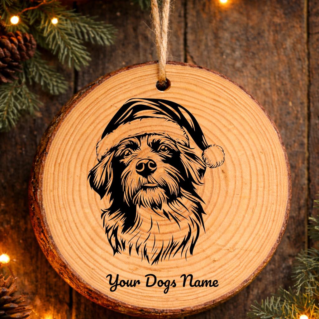 Pyrenean Shepherd Santa Hat Dog Rustic Pine Christmas Ornament
