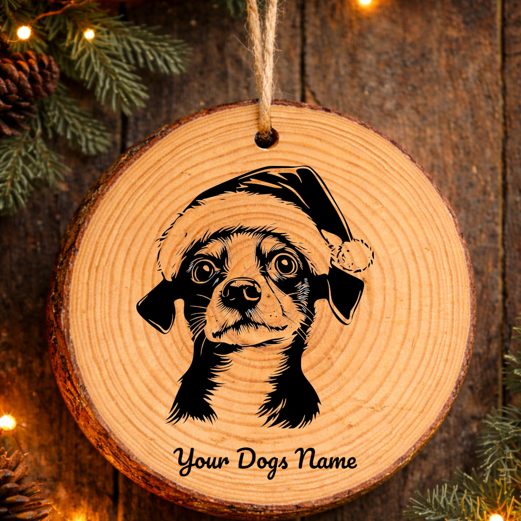 Rat Terrier Santa Hat Dog Rustic Pine Christmas Ornament