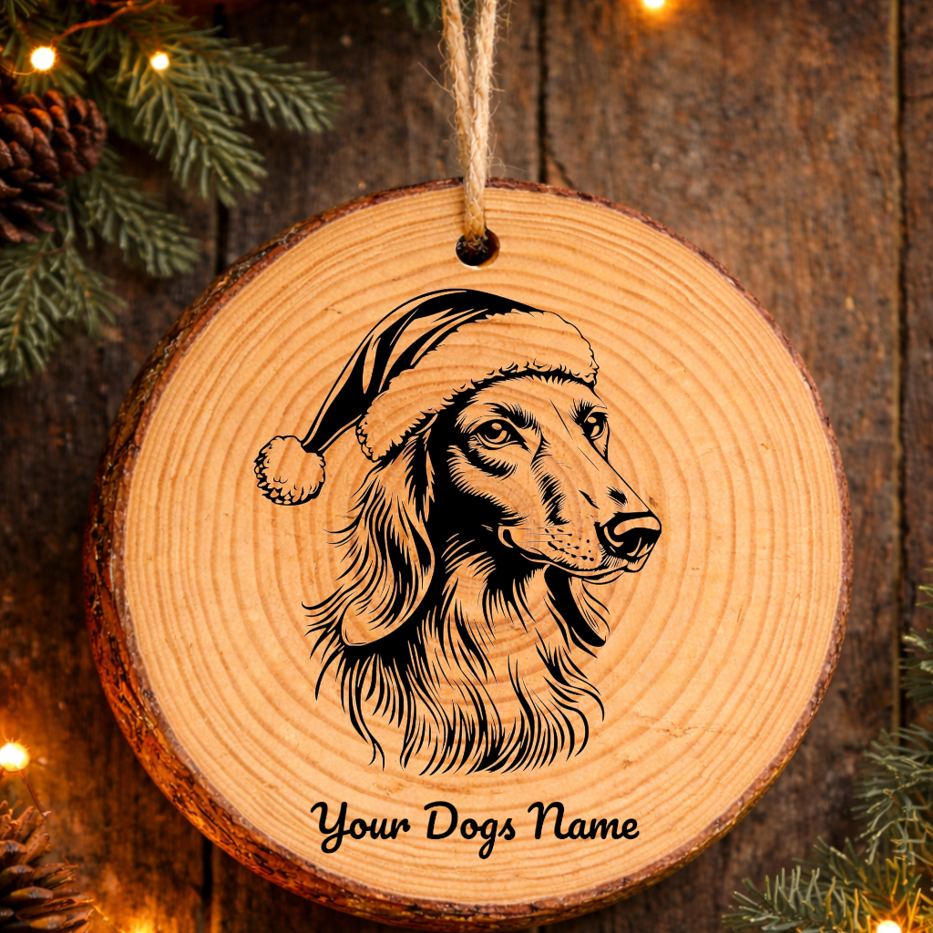 Saluki Santa Hat Dog Rustic Pine Christmas Ornament