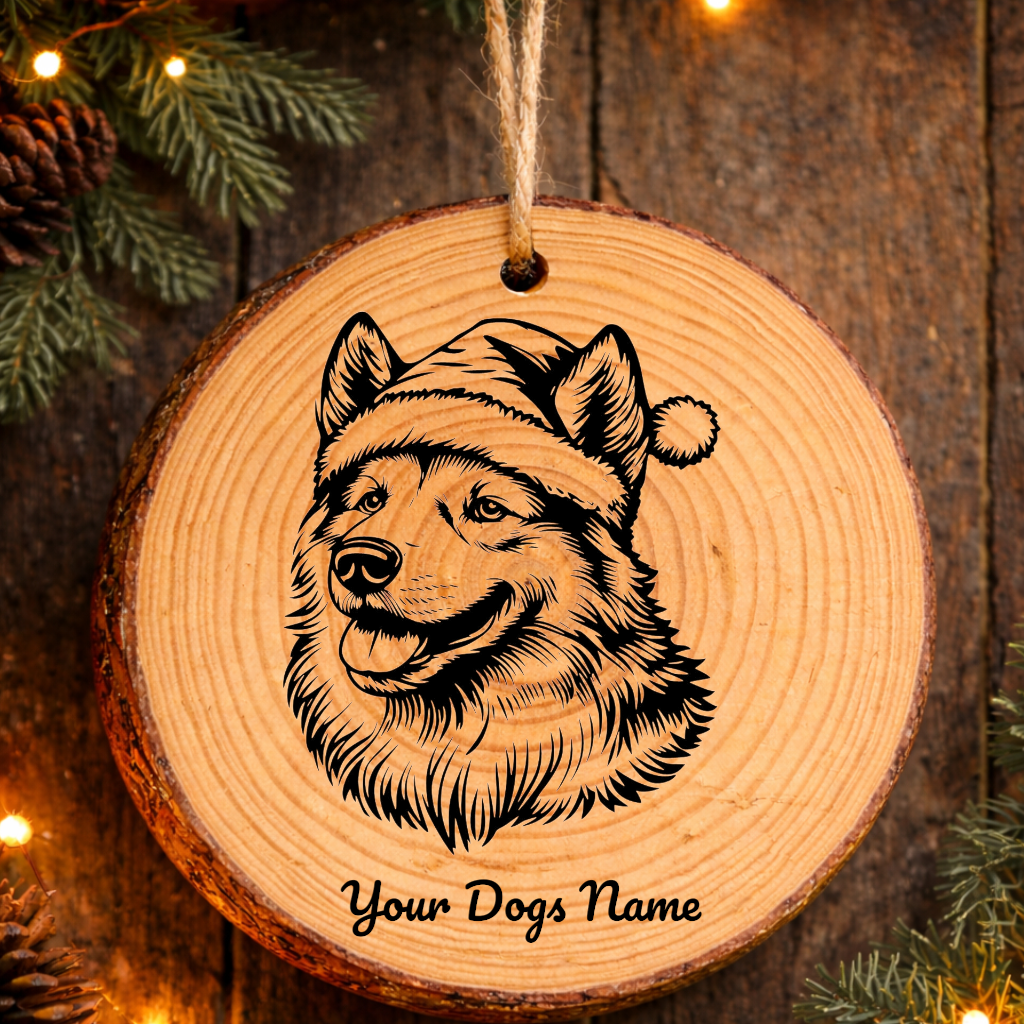 Samoyed Santa Hat Dog Rustic Pine Christmas Ornament