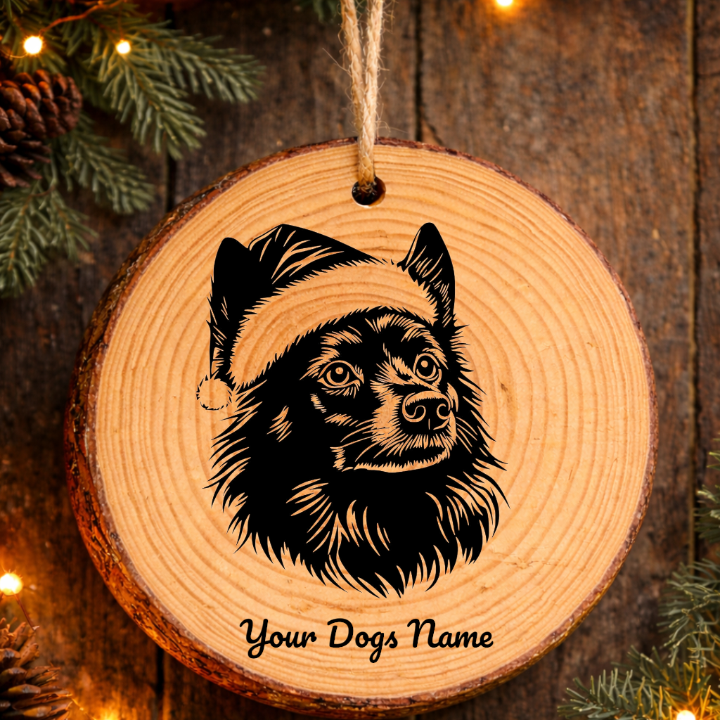 Schipperke Santa Hat Dog Rustic Pine Christmas Ornament