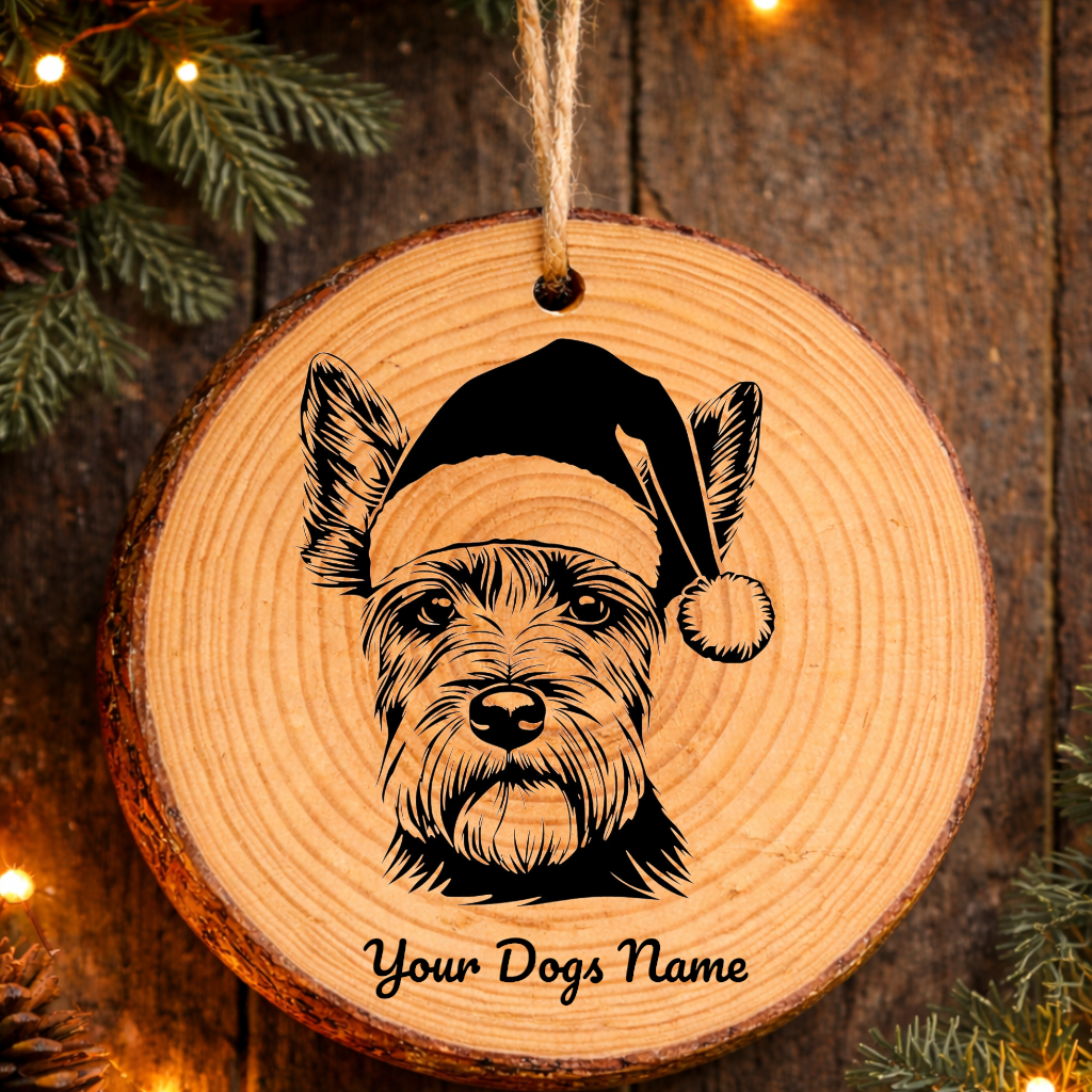 Scottish Terrier Santa Hat Dog Rustic Pine Christmas Ornament