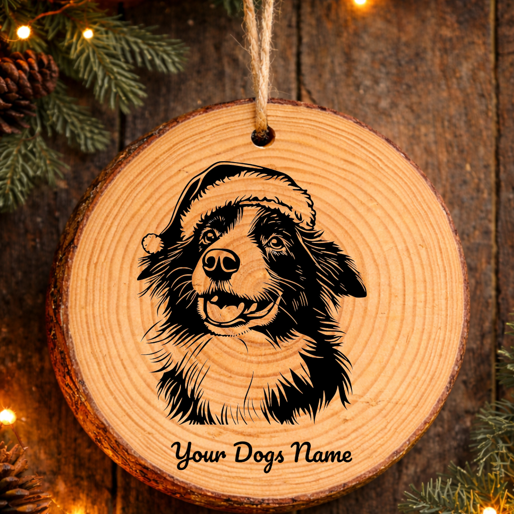Shetland Sheepdog Santa Hat Rustic Pine Christmas Ornament