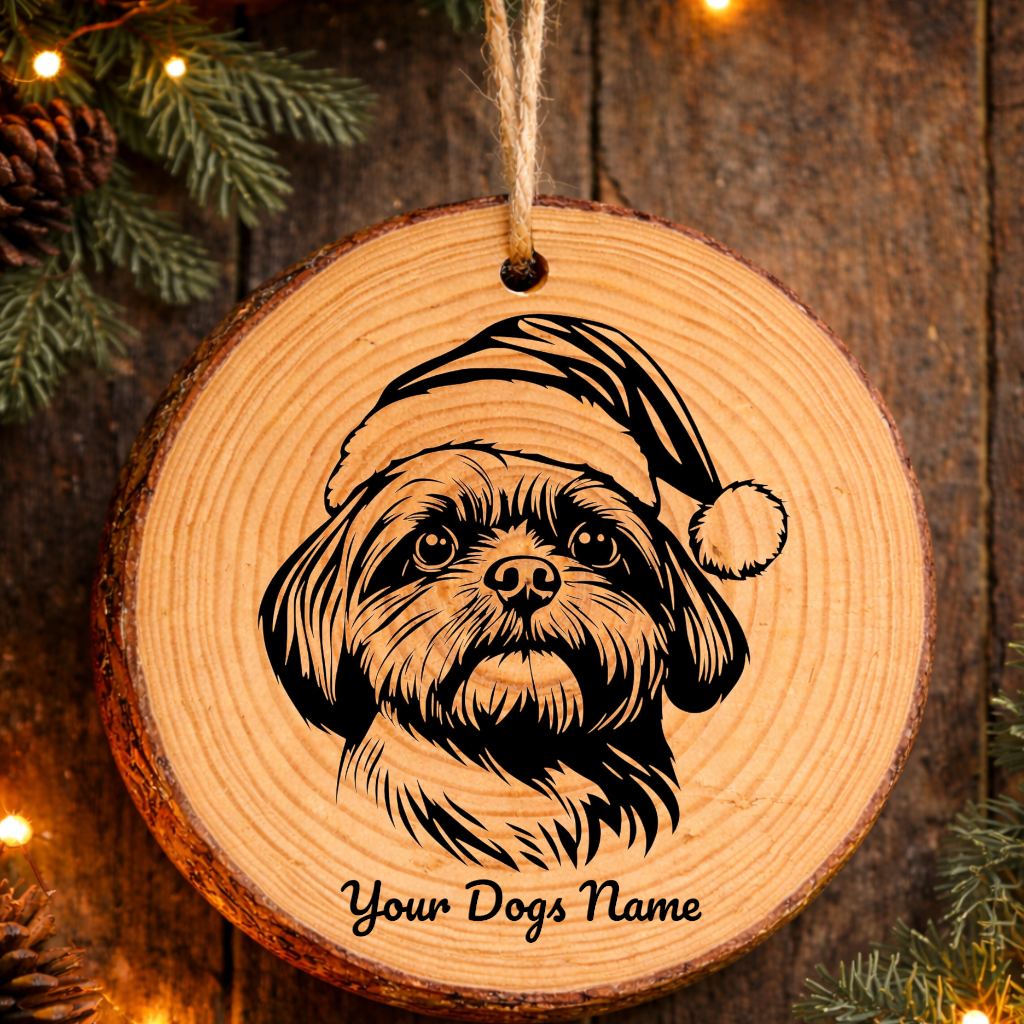 Shih Tzu Santa Hat Dog Rustic Pine Christmas Ornament
