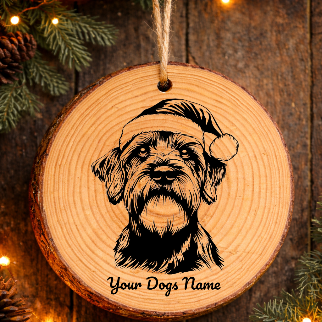 Soft Coated Wheaten Terrier Santa Hat Dog Rustic Pine Christmas Ornament