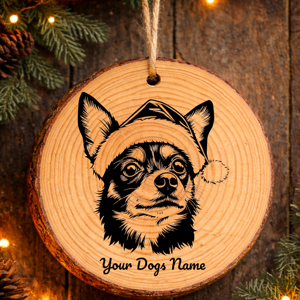Teddy Roosevelt Terrier Santa Hat Dog Rustic Pine Christmas Ornament