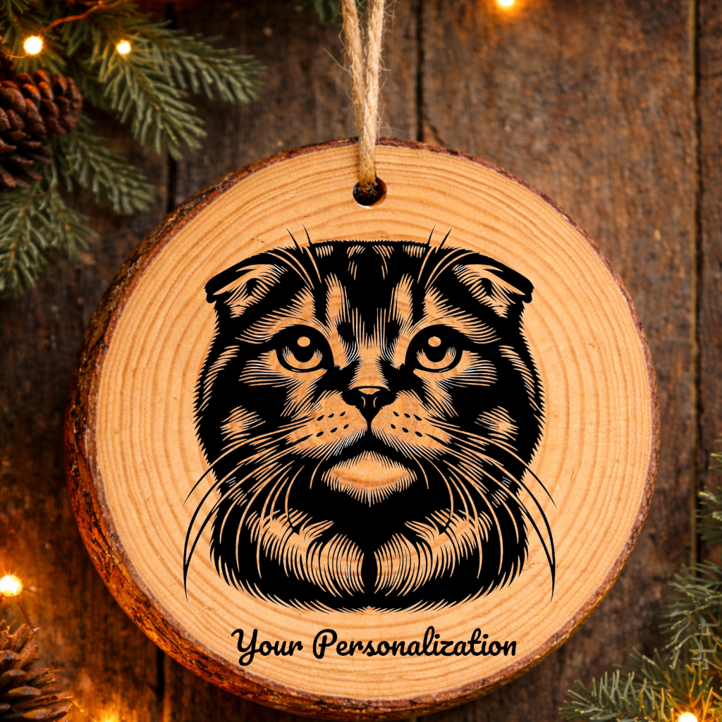 Scottish Fold Cat Rustic Pine Wooden Round Ornament