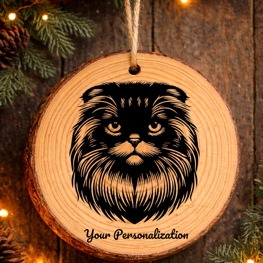 Scottish Fold Longhair Cat Rustic Pine Wooden Round Ornament