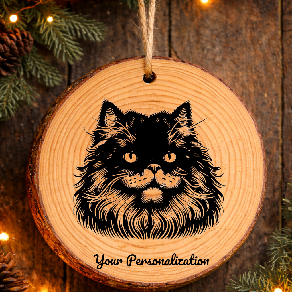 Selkirk Rex Longhair Cat Rustic Pine Wooden Round Ornament