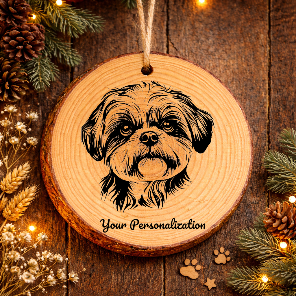 Shih Tzu Dog Ornament – Rustic Wooden Keepsake