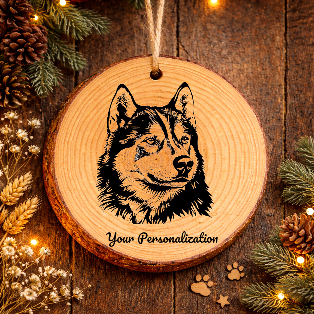Siberian Husky Dog Ornament – Rustic Wooden Keepsake