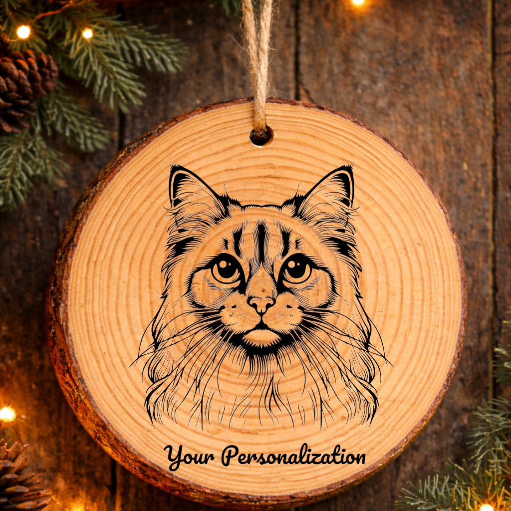 Singapura Longhair Cat Rustic Pine Wooden Round Ornament