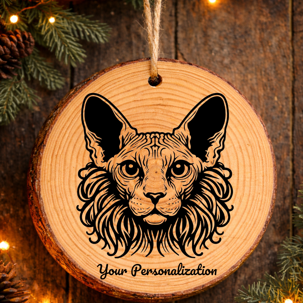 Sphynx Longhair Cat Rustic Pine Wooden Round Ornament