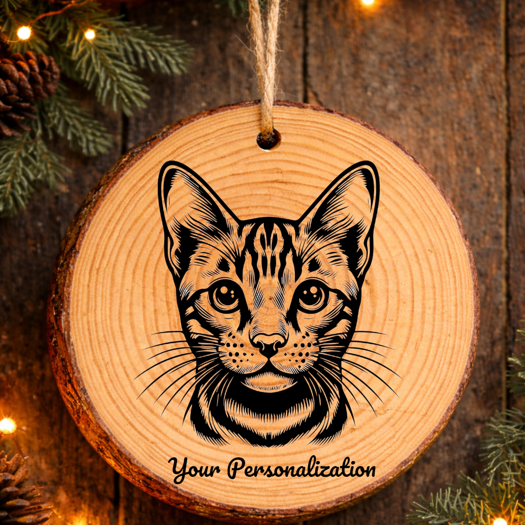 Toyger Cat Rustic Pine Wooden Round Ornament