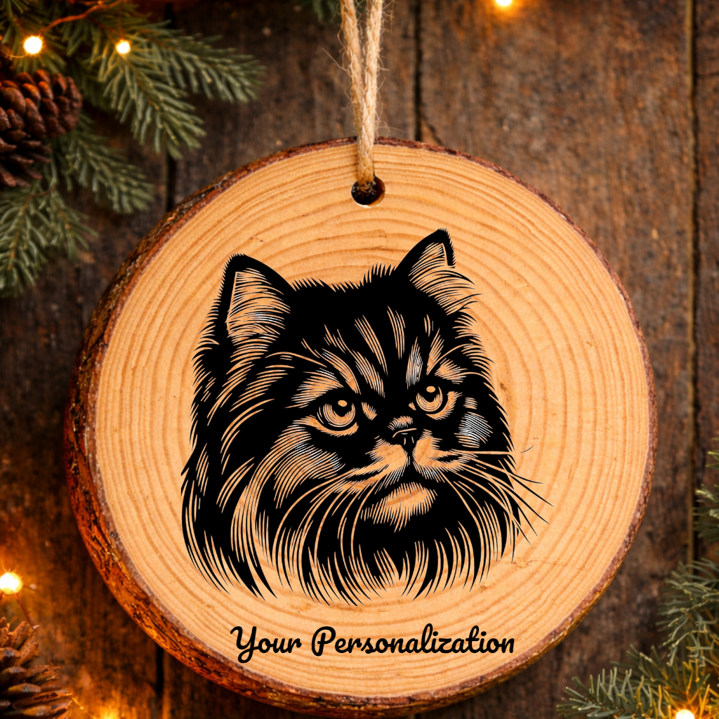 York Chocolate Cat Rustic Pine Wooden Round Ornament