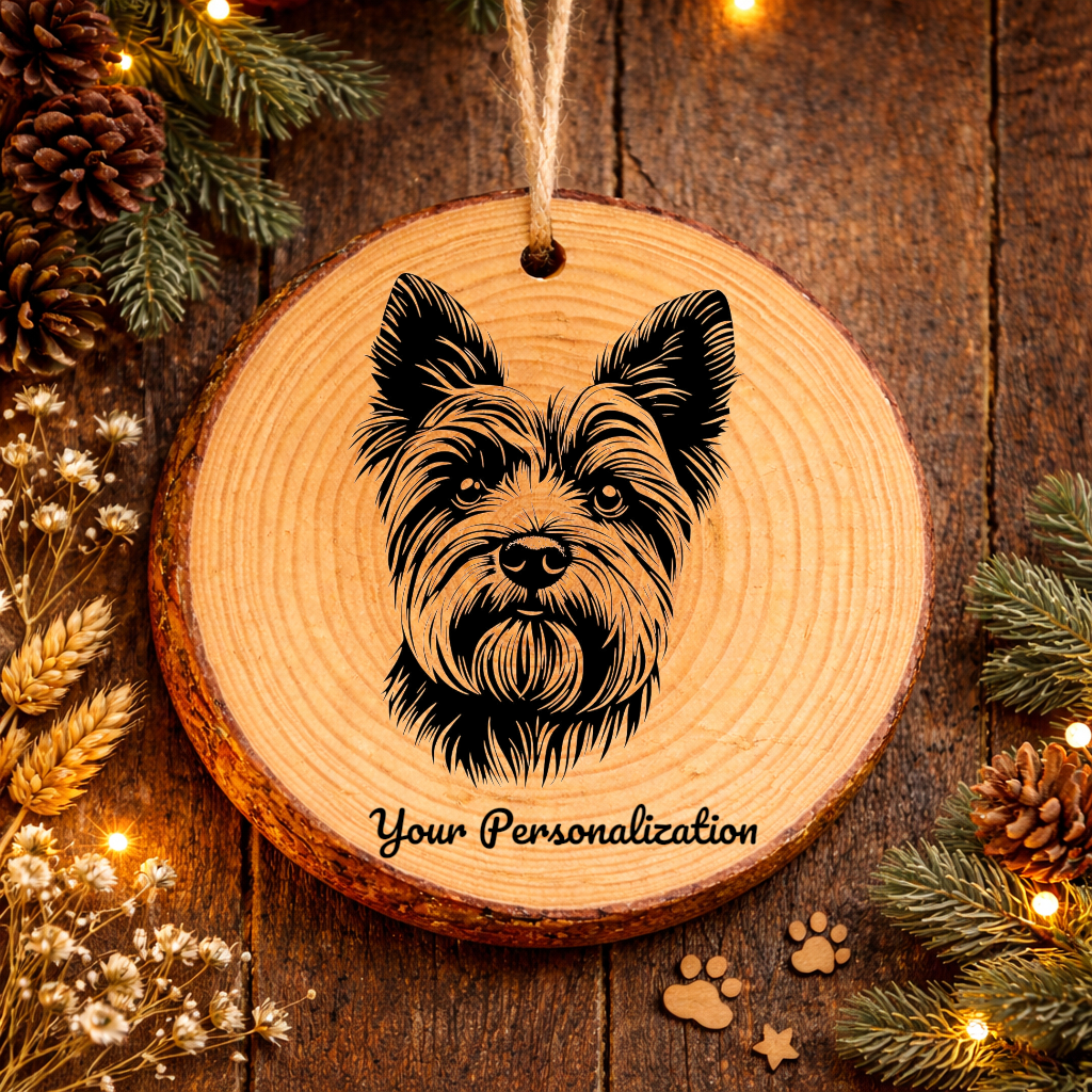 Yorkshire Terrier Dog Ornament – Rustic Wooden Keepsake
