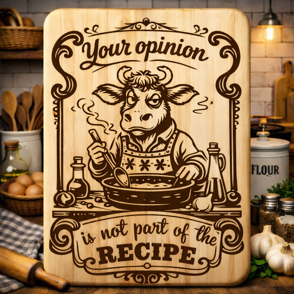 “Your Opinion is Not Part of The Recipe” Engraved Kitchen Board