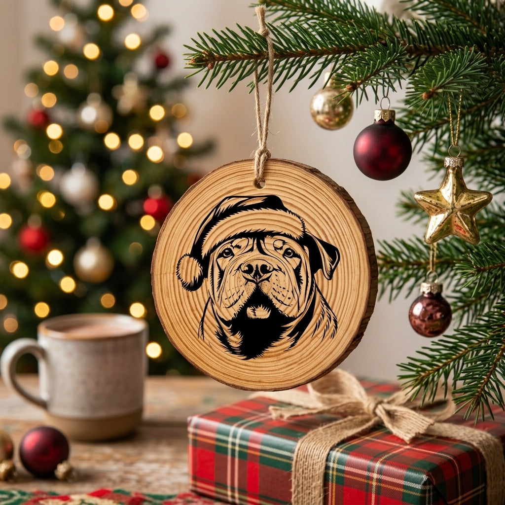Chinese Shar-Pei Santa Hat Dog Ornament – Rustic Wooden Keepsake