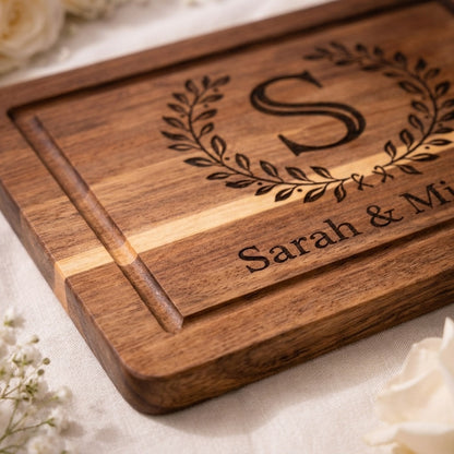 Monogrammed Wedding Acacia Cutting Board