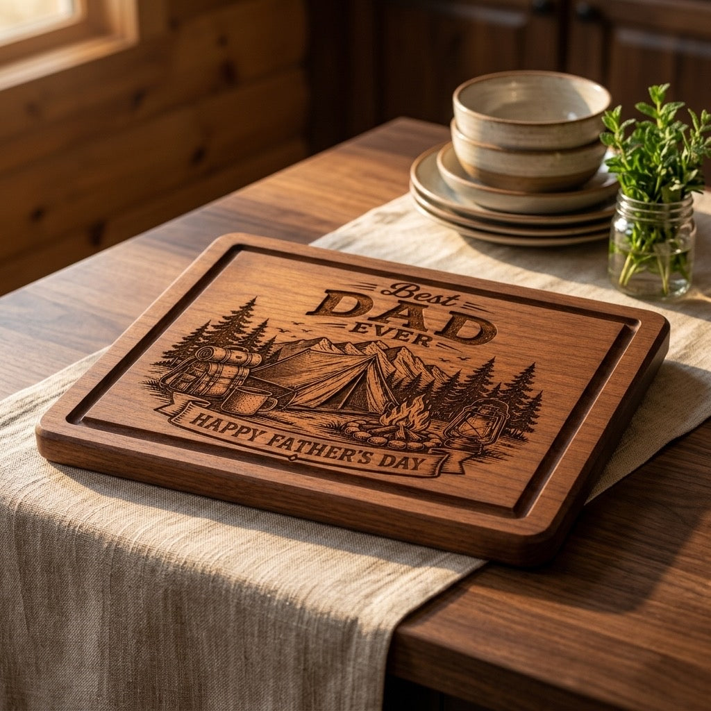 Best Dad Fathers Day Camping Theme Cutting Board