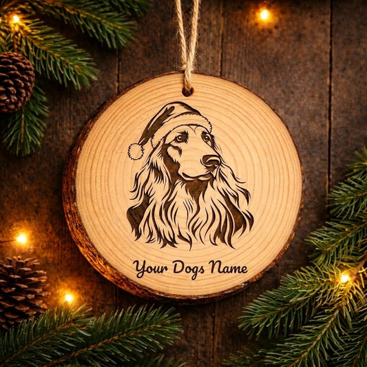 Afghan Hound Santa Hat Dog Rustic Pine Christmas Ornament