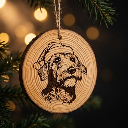 Airedale Terrier Santa Hat Dog Rustic Pine Christmas Ornament