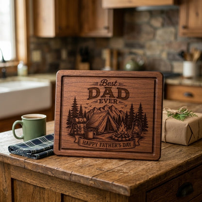 Best Dad Fathers Day Camping Theme Cutting Board