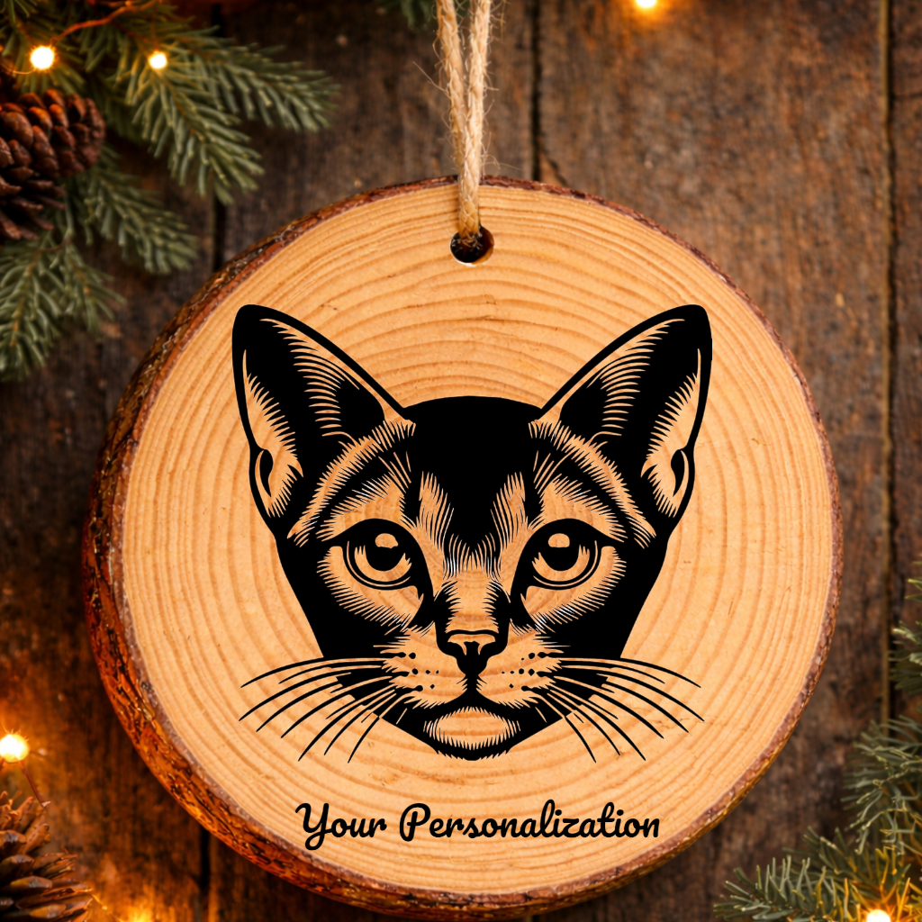 Abyssinian Shorthair Cat Rustic Pine Wooden Round Ornament